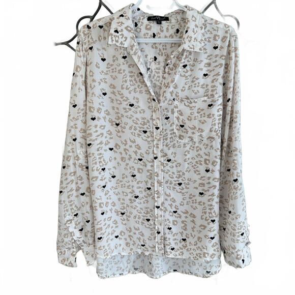 Velvet Heart Leopard with Black Hearts Women's Print Blouse - XL - Picture 1 of 6